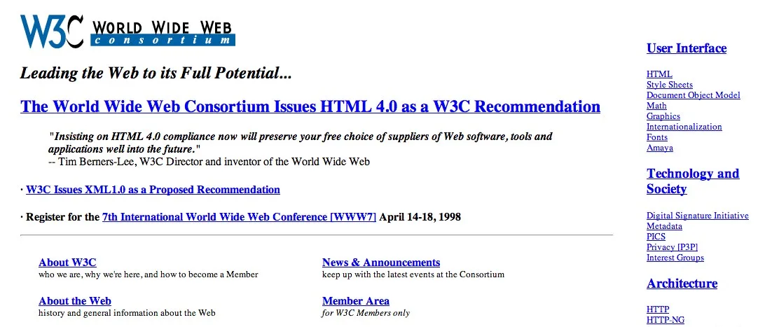 1998: W3C HTML 4.0.