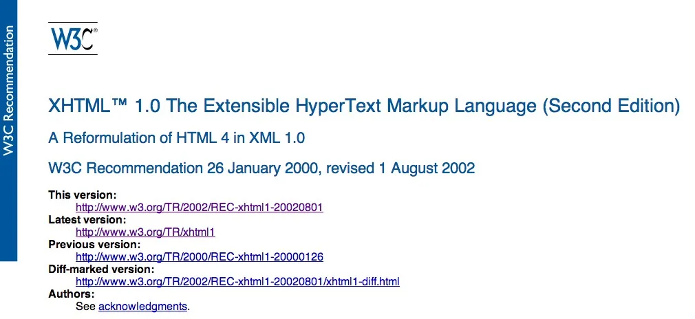 2002: W3C XHTML 1.0.