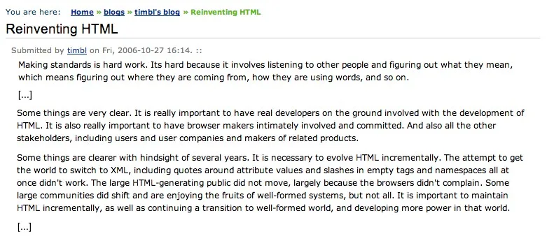 2006: Reinventing HTML by Tim Berners-Lee.